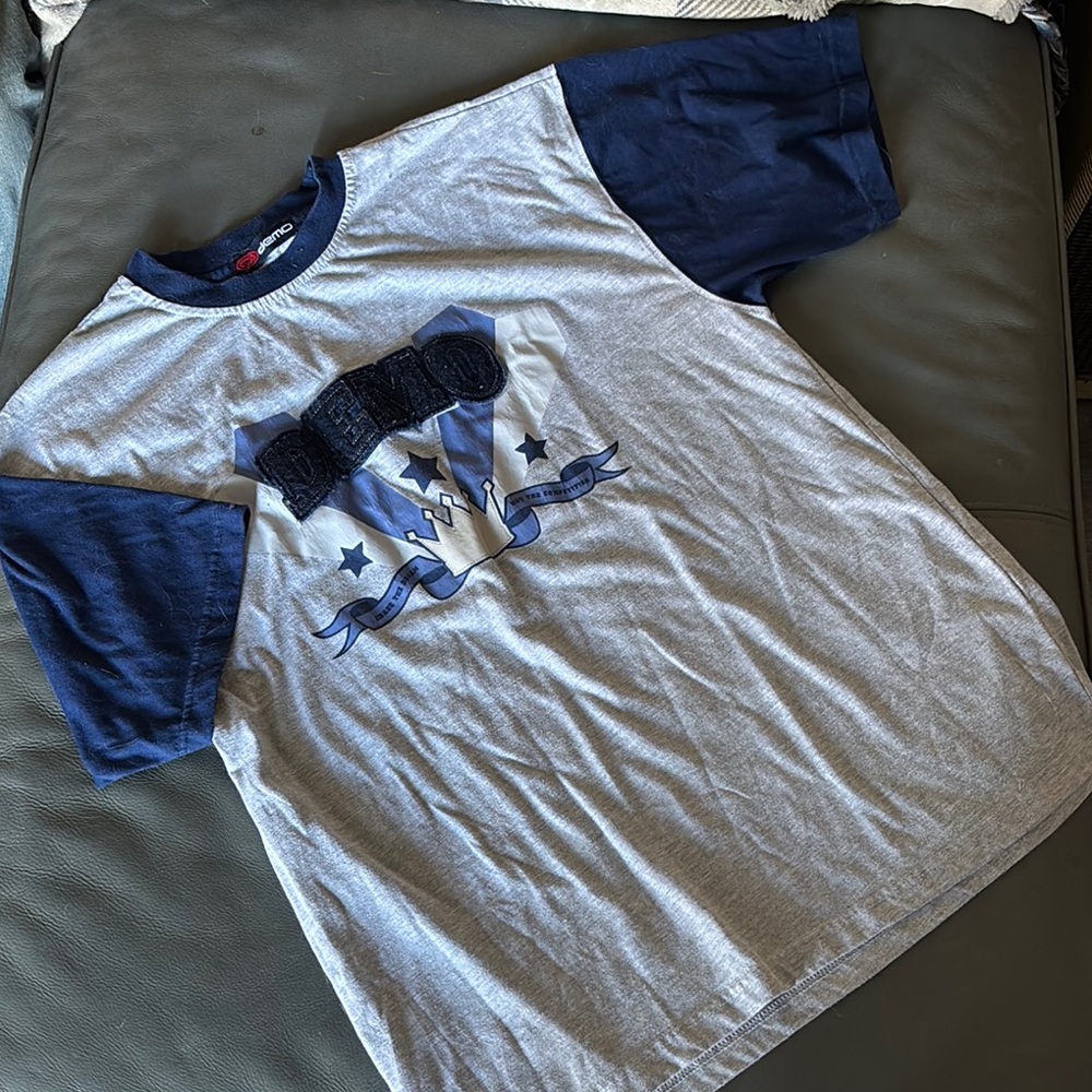 Blue and Gray Short Sleeve Tee with Graphic Design